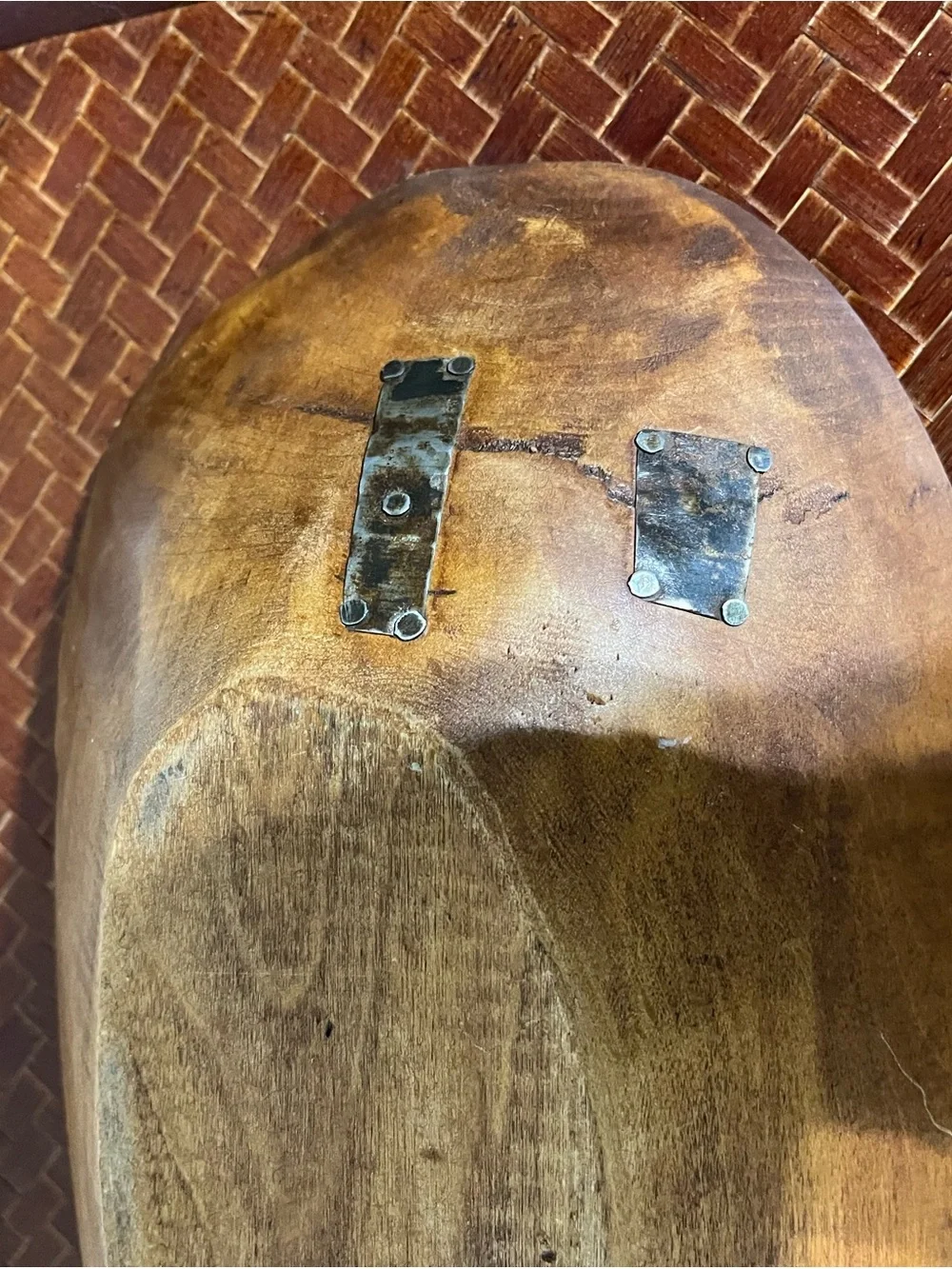 Hard to Find Keith Jones Handcrafted wooden Dough Bowl with metal accents